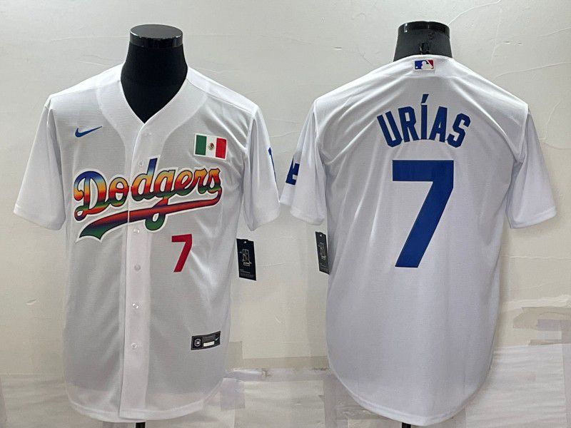 Men Los Angeles Dodgers #7 Urias White rainbow Nike 2022 MLB Jersey1